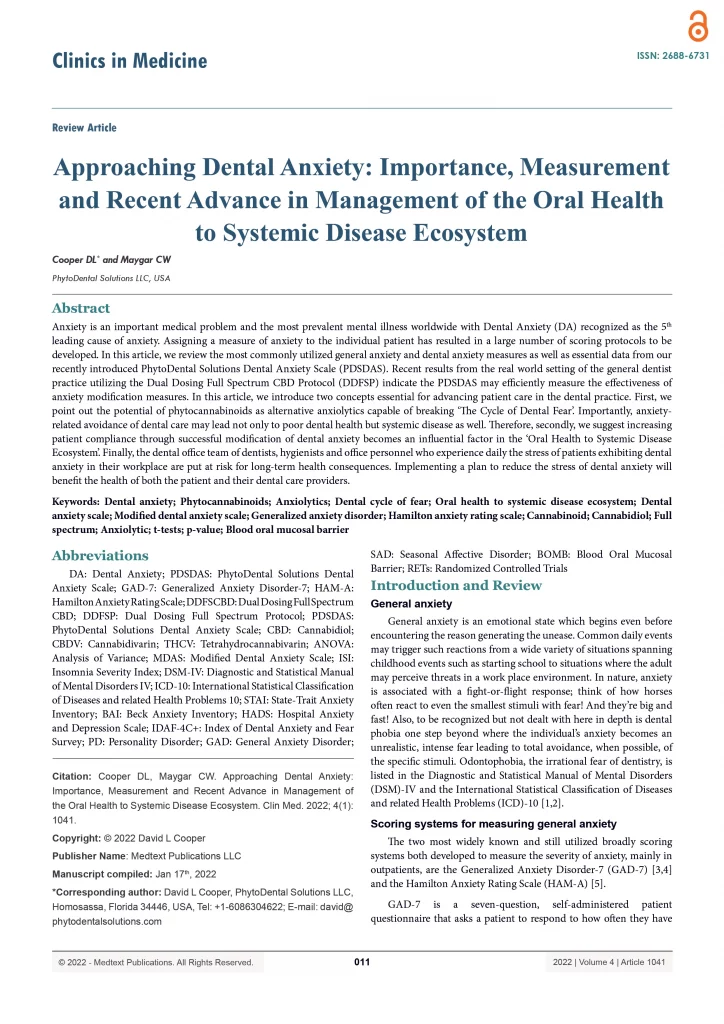 David L Cooper Awarded Copyright For The Article: Approaching Dental ...